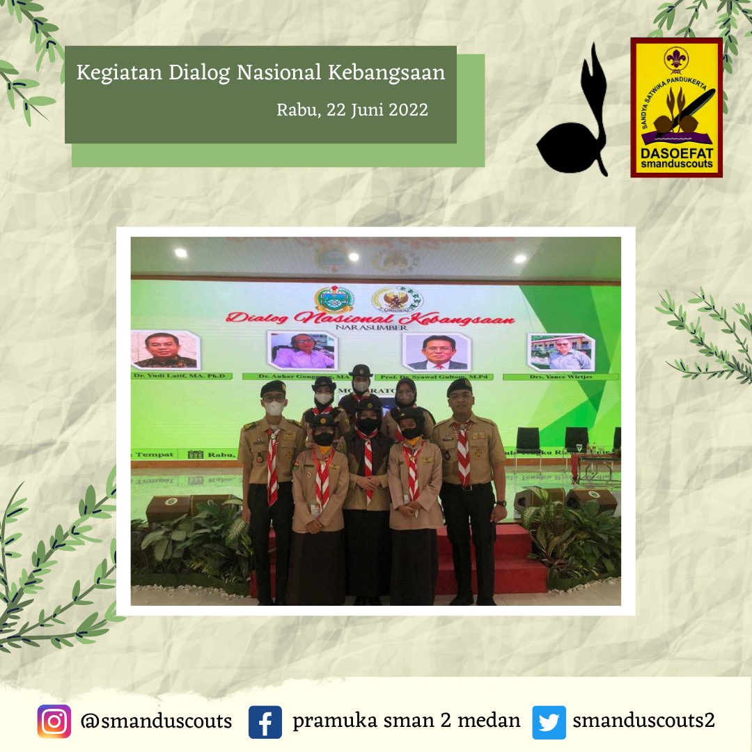 smanduscouts2's tweet photo. Rabu, 22 Juni 2022

Kegiatan Dialog Nasional Kebangsaan.

#smanduscouts #pramukasman2medan https://t.co/6RSC8Zslv8