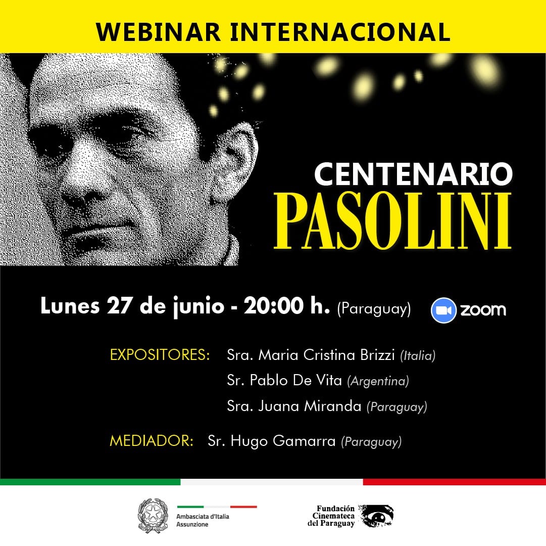 cinematecapy's tweet photo. 🇮🇹 Como conclusión del Ciclo de cine
italiano 2022 “Centenario Pasolini”, @ItalyinPy con apoyo de la #CinematecaPy, invita a un webinario
internacional gratuito el próximo #lunes, 27 de
junio, de 20:00 a 21:30.

👉Registro https://t.co/7AhPCYoX44 https://t.co/gRWU1SrAGK