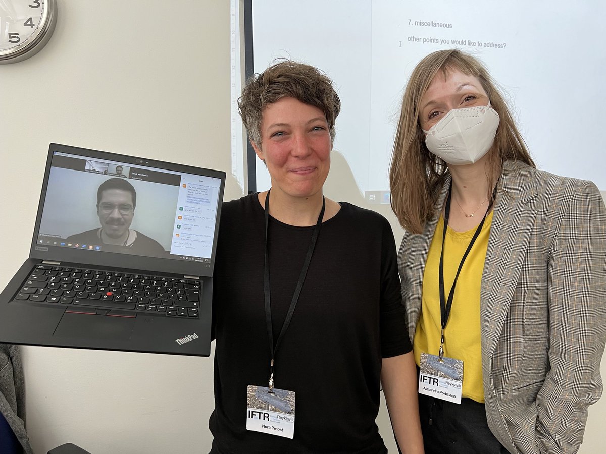 noraprobst's tweet photo. It was a great meeting of the Digital Humanities Working Group at the #iftr2022 in Reykjavik. Thank you so much for the inspiring presentations &amp; discussions! @migueljogja  @alexportmann1. Photo of very happy convenors by @imanuelschipper. https://t.co/JRdEcnXTq4