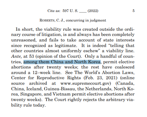 isgoodrum's tweet photo. The SCOTUS ruling deliberately singles out China and North Korea for allowing abortions after 20 weeks.

This is just one way bipartisan anti-communism buttresses the right-wing project. It creates a bogeyman liberals can't contest, lest they be seen as supporting the Bad Guys. https://t.co/OblQK0iUUR