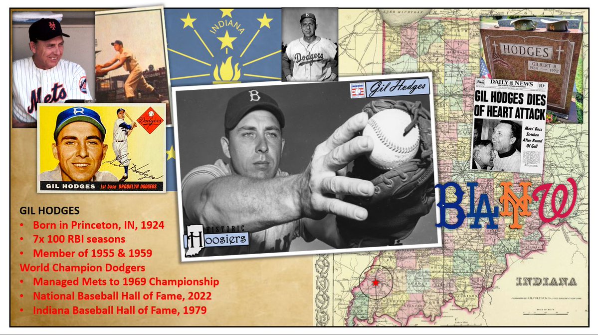 CustomHoosier's tweet photo. Born #OTD in Princeton, #Indiana, in 1924, Gil Hodges. #Dodgers great had 7x 100+ RBI seasons, 3x Gold Gloves, and member of the 1955 &amp; 1959 World Champs. He managed the #Mets to the 1969 Championship. He joined the Hall of Fame in 2022. His 370 HR's are most by a #Hoosier. https://t.co/1NScGQfUyn