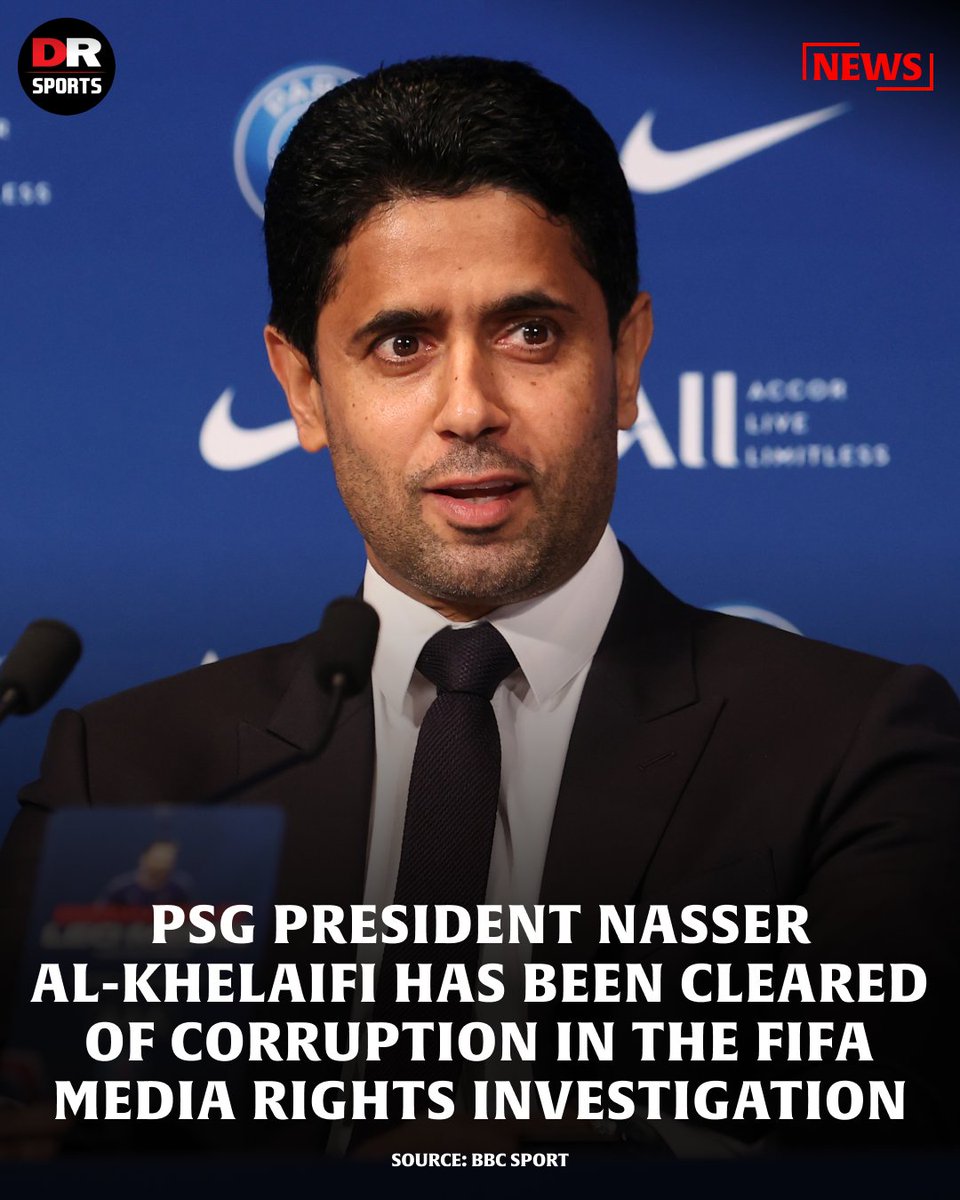 drsportsmedia's tweet photo. PSG president Nasser Al-Khelaifi denied having 'corrupt arrangements' relating to World Cup TV rights. 📺

He's also chairman of the European Club Association and a member of UEFA's committee. 🇪🇺

#AlKhelaifi | #PSG | #WorldCup https://t.co/Eq0Z1NKObb