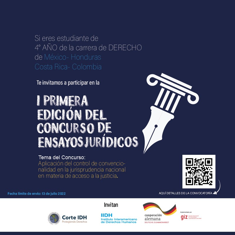 #Oportunidad #DerechosHumanos 
📢 La Corte Interamericana de Derechos Humanos, el Instituto Interamericano de Derechos Humanos y el Programa DIRAJus les invitan a participar de la I° Edición del Concurso de Ensayos Jurídicos 👇🏾🧵