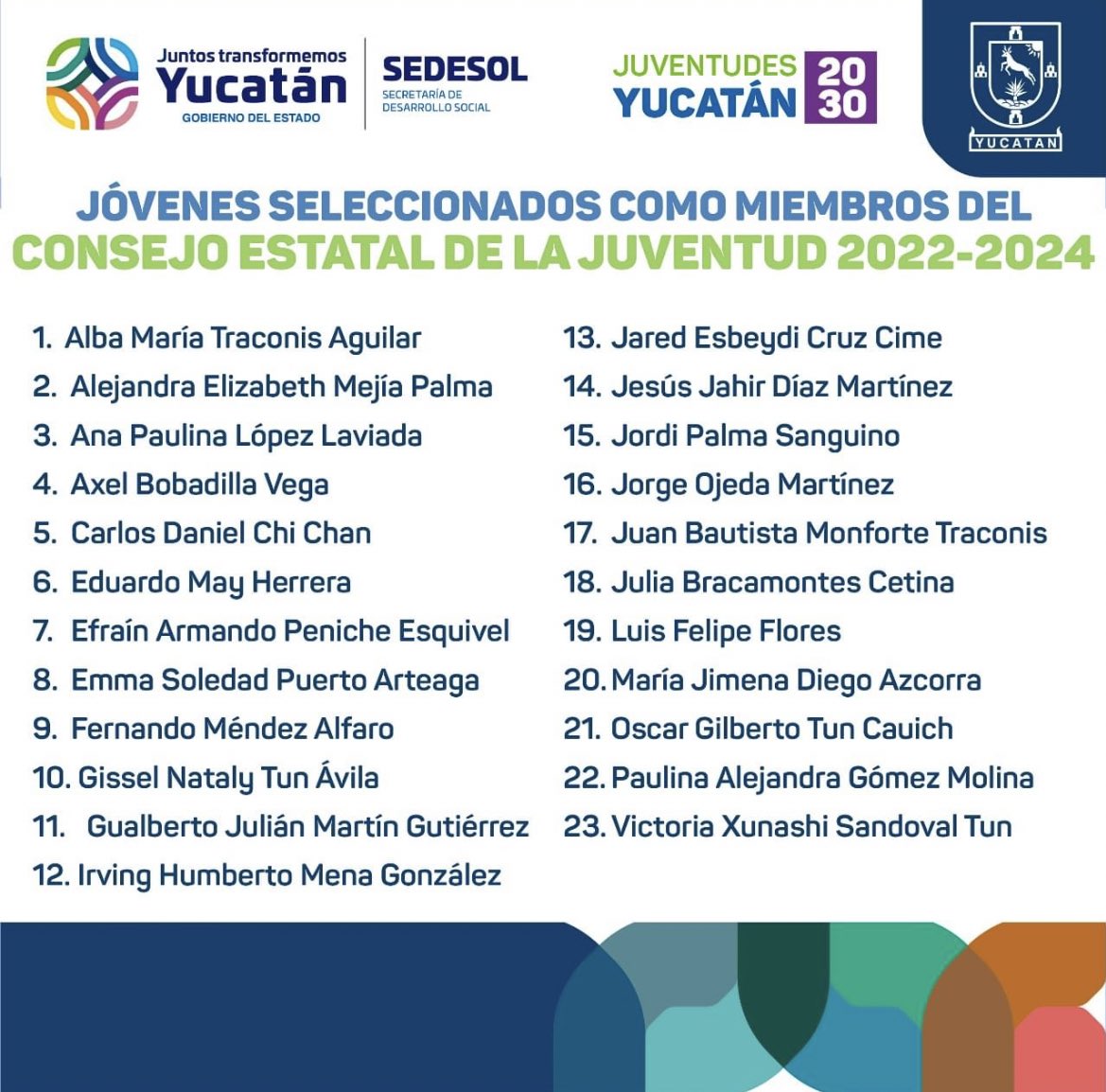 CejYucatan's tweet photo. Muchas felicidades por su participación a todos y todas. Este será el equipo de talentosos líderes que formarán parte del Consejo Estatal de la Juventud 2022-2024. ¡A representar a las juventudes! ⚡️🙌 https://t.co/ycgfwBaxzo