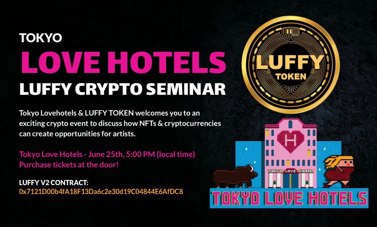 MeilaniLand's tweet photo. Today we launch the first &amp; finest anime crypto event, right in the heart of Tokyo 🖤👾🪝
LUFFY X Lovehos 
@luffyinutoken @thelovehos https://t.co/pxqmVQ7FXo