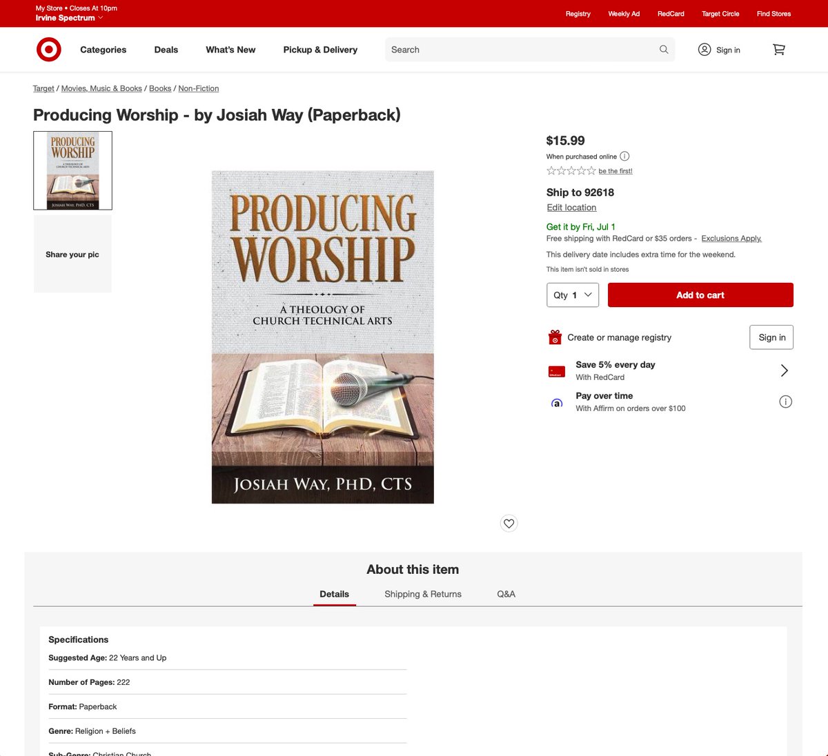 JosiahWay's tweet photo. My book... Now available at Target. Cool. #redshirtandkhakis #liveproduction #media #worship #churchtech #churchproduction #technicalarts #phd #phdlife #publishing #amwriting #acwriting #academia https://t.co/fJIYBUbZhu