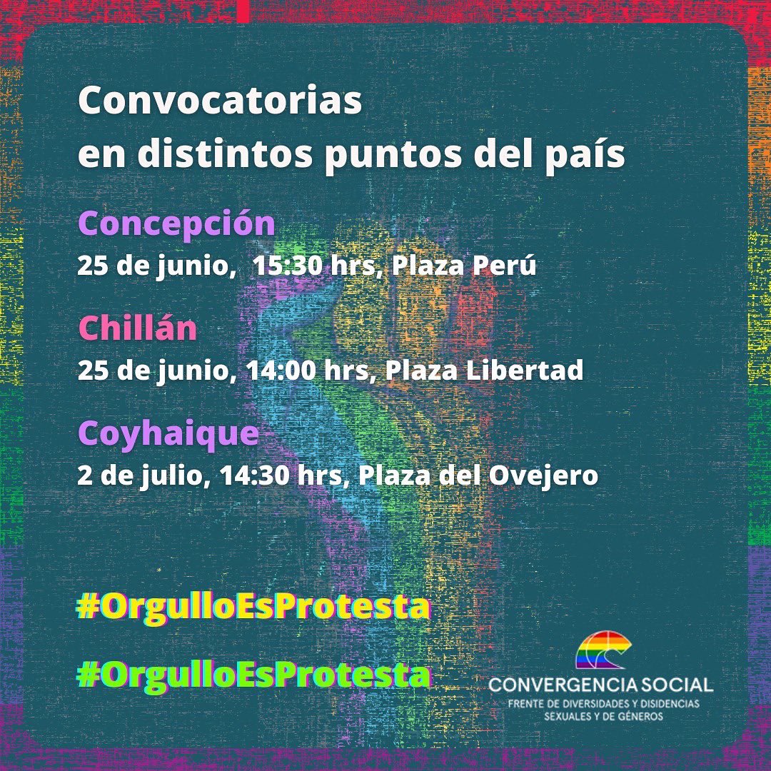 DisidenciasCS's tweet photo. Les compartimos algunas de las convocatorias realizadas para conmemorar el Orgullo en algunas ciudades del país #OrgulloEsProtesta https://t.co/LWpJnVvvfu