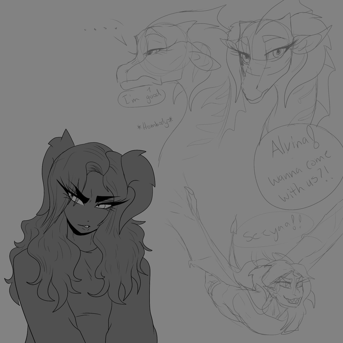 GonzaArtstudio's tweet photo. Alvina doodles, including her human form❤💜
#wingsoffire #closedspecies #dewwing https://t.co/hZ0GaLWHQ3