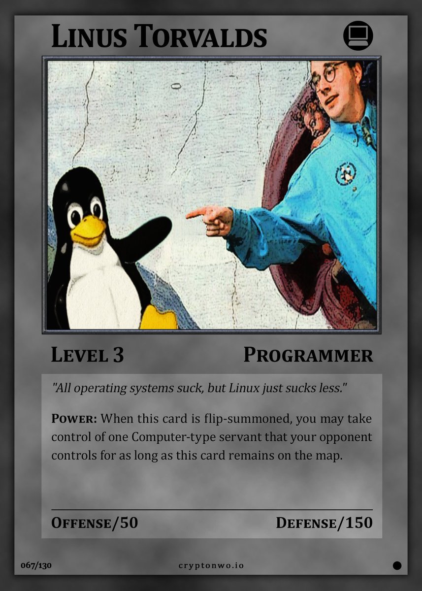 nwotcg's tweet photo. New common #CryptoNWO card just minted: https://t.co/PGIYykzFEE

We should begin teaching others how to run and operate Linux.

We will airdrop one card to the first 10 people who retweet this and post their ETH address.

#NFT #NFTCommunity #Airdrop #Giveaway #Linux https://t.co/eUc98qSJdL