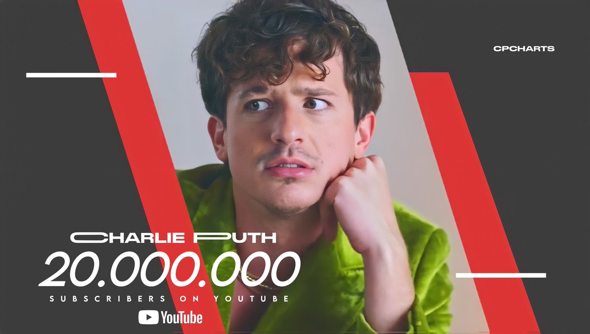 cpcharts's tweet photo. .@charlieputh has now reached 20 MILLION subscribers on YouTube! https://t.co/vqZXOoEUFv