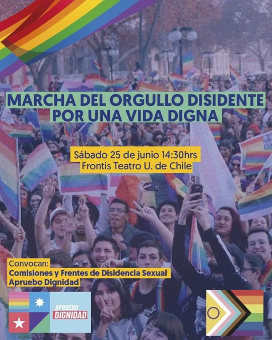 DisidenciasC's tweet photo. 📣Compartimos la convocatoria realizada desde las Comisiones y Frentes de Disidencia Sexual de @ADignidadCL para sumarse a la marcha este sábado.
La invitación es a marchar de negro, en señal de duelo y dolor por quienes ya no están. No faltes.
#orgulloesprotesta #porunavidadigna https://t.co/5x1Gxys5zM