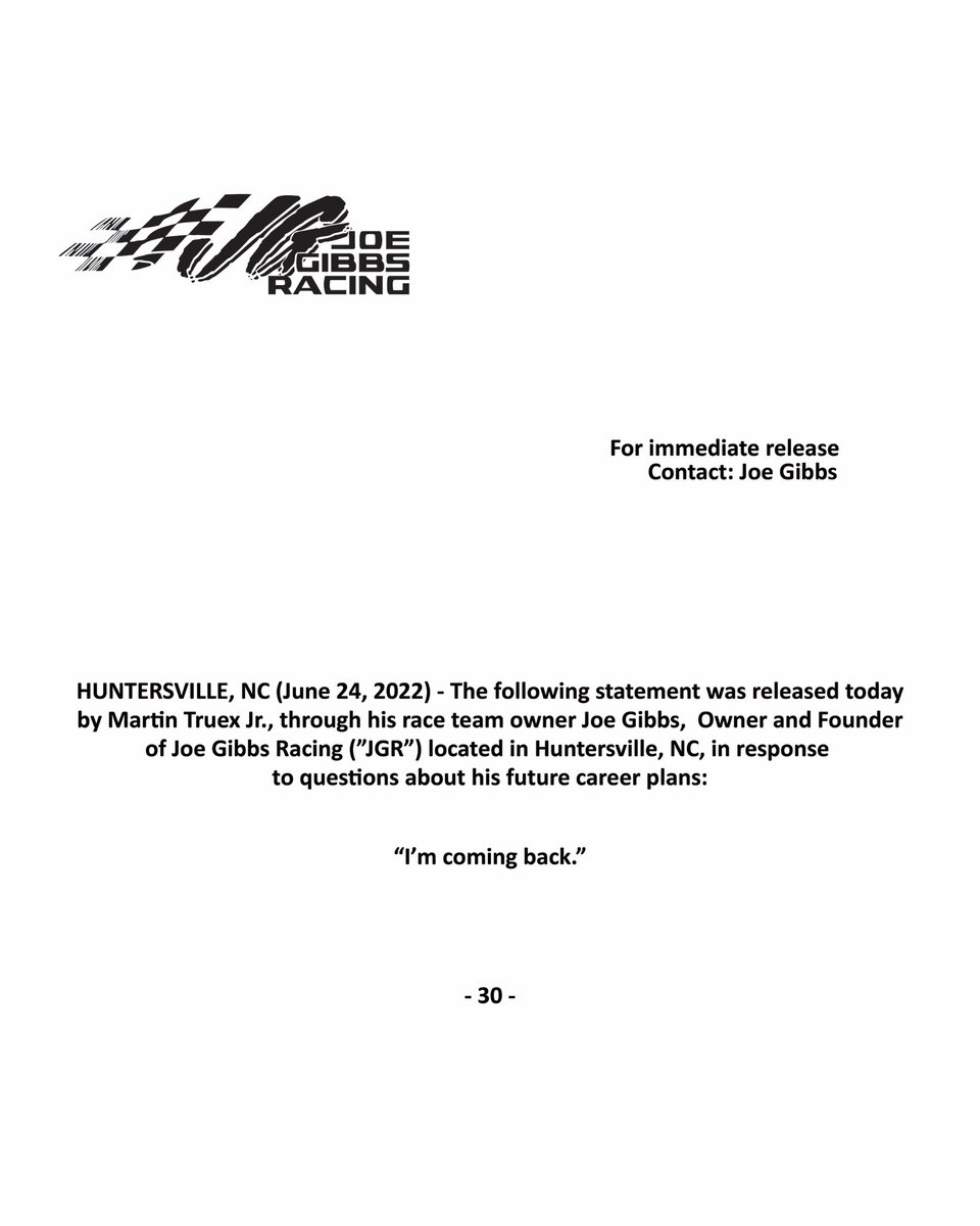 JoeGibbsRacing's tweet image. “I’m coming back.” - @MartinTruex_Jr