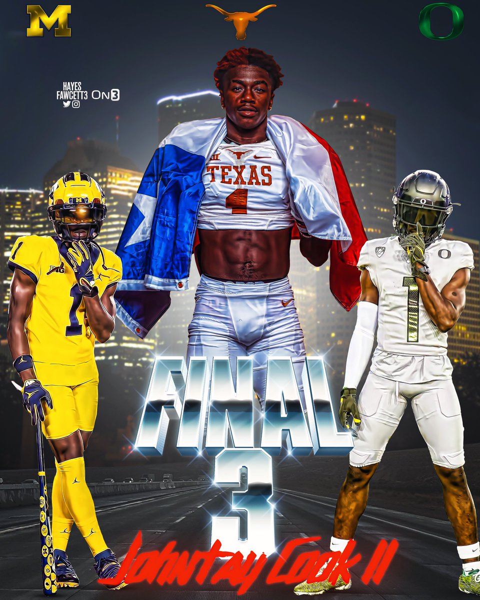 Hayesfawcett3's tweet photo. BREAKING: Elite WR Johntay Cook II is down to 3️⃣ Schools, he tells @On3Recruits

The 6’0 180 WR from Desoto, TX is ranked as a Top 32 Player in the ‘23 Class

More Here (FREE): https://t.co/QfIllZSqdX https://t.co/Hp95UUkkDb