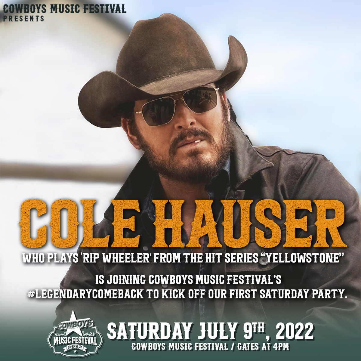 CowboysFestival's tweet photo. 📣CELEBRITY APPEARANCE ANNOUNCEMENT 📣 

We’re so excited to announce our LEGENDARY GUEST HOST coming to help us kick off our first Saturday party of our #LegendaryComeBack!🔥

💥COLE HAUSER a.k.a ‘RIP WHEELER’

https://t.co/ajwoju8YdA https://t.co/lRj8X68y8U