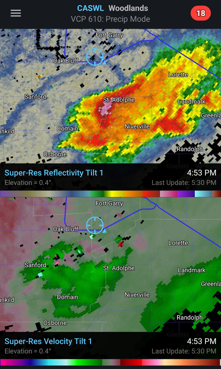 jen_wx's tweet photo. Earlier this evening (just before 5pm local time) east-southeast of Winnipeg. It had a decent couplet before it gusted out.#mbstorm https://t.co/yYffuBlxLo