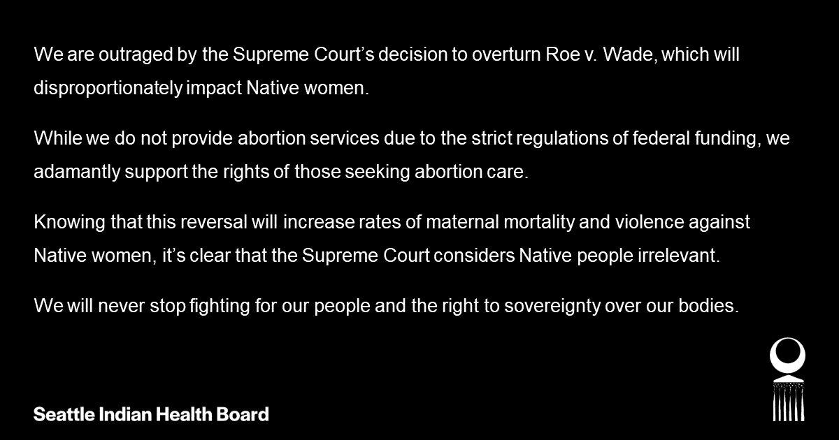 We will never stop fighting for our people and the right to sovereignty over our bodies.

#Sovereign #RoevWade #NativeTwitter #Indigenous #Native #Roe #IndigenousHealth #NativeHealth #MMIW #AbortionRights #MaternalHealth