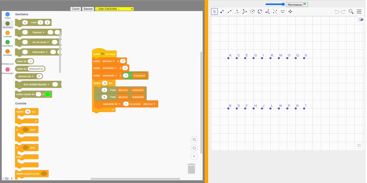 jy_labouche's tweet photo. Programmer par blocs une construction géométrique, c'est ce que permet ScratchGGB développé par Patrick Raffinat. La puissance de @scratch au service de @geogebra dans une interface simple à prendre en main. Présentation sur le site de la @Irem_Tice : https://t.co/P7283Lz6pl https://t.co/WaMOgvuQHu