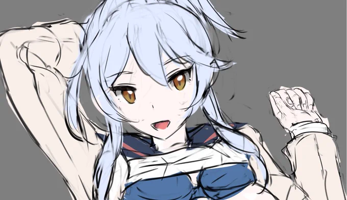FANBOX限定絵用、カラーラフ途中まで。あと少しで線画に行けそう。今回は工程こそ変わり無しだけど、ペンの持ち方を長くして手への負荷とか減らせるかの実験的なやり方も兼ねて、進めてます。 