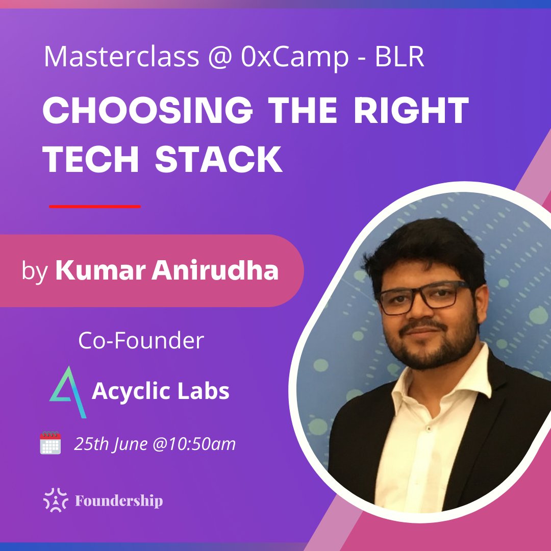 FoundershipHQ's tweet image. Currently going on at 0xCamp, BLR -
Kumar Anirudha (Co-Founder, Acyclic Labs) shares his insights on choosing the right tech stack for buidling in Web3.
#0xCamp #Web3Stack #TechStack #BUIDL #masterclass