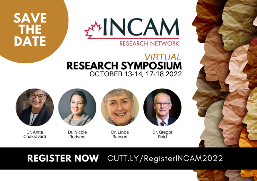 Registration is now open for the annual INCAM Research Symposium. This years' theme is Reconnecting #ResilientCommunities: Integrating Health Research and Promoting #Wellness. event.fourwaves.com/incam2022/pages