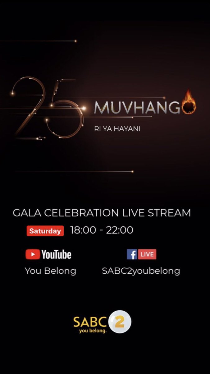 Catch the #Muvhango Gala Dinner Celebration live on SABC streaming platforms at 18h00.

#Muvhango25  
#Riyahani
#sabc 
#kalahariwaterfront 
#Lushikawater
#mgbhotelat2ten
