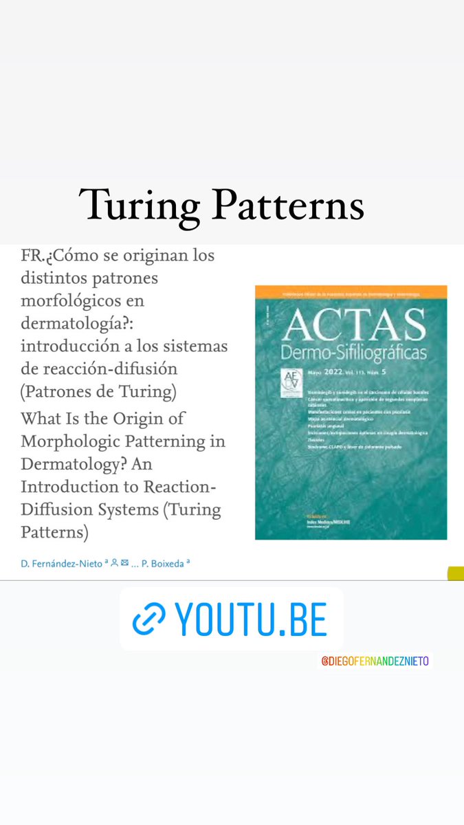 DrBoixeda's tweet image. Patrones de Turing en Dermatologia, #TURINGPATTERNS youtu.be/alH3yc6tX98
