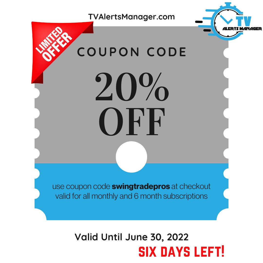 TVAlertsManager's tweet photo. Using TradingView Alerts? Simplify alerts management using TVAlertsManager. Save, load, pause, create, edit &amp; delete TradingView alerts with ease!

Friendly reminder that coupon code "swingtradepros" expires in approximately 6 Days  for 20% off TVAM Premium - don't delay! https://t.co/OxSNKVN8Dh