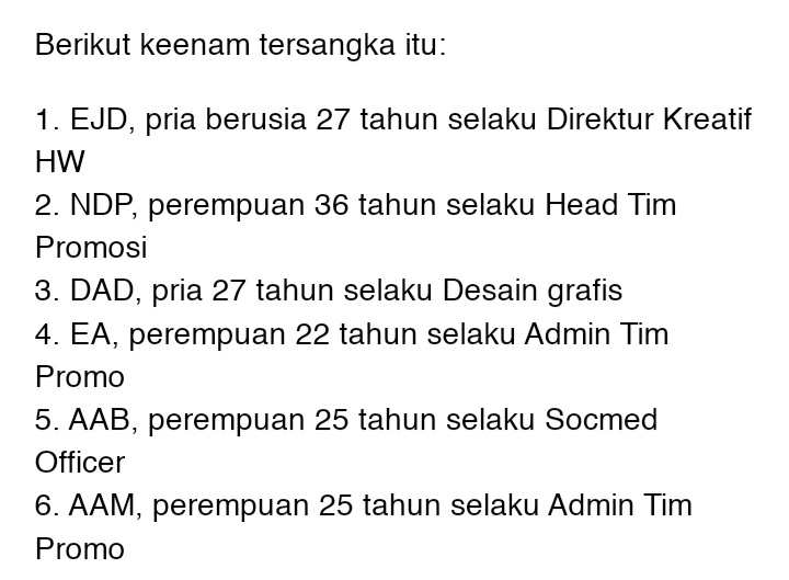 Staf admin dan desainer yang mungkin cuma ngikut kemauan atasan jadi tersangka juga, gila. Kasian masih muda lagi

Tiati ya buat yg kerja dibidang serupa, jgn bikin materi promosi yg enggak2