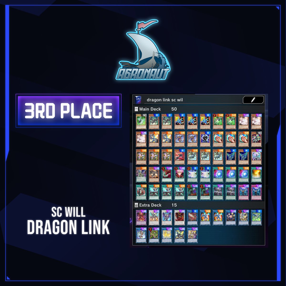 Team Agronaut MD Weekly #19 Tournament
Best Of 1 / Swiss Round / Closed Deck

10 Participant 

1st Place = C•Suhaili  / Despia DPE
2nd Place = hello123  / Swordsoul
3rd Place = SC wil  / Dragon Link

#YuGiOhMasterDuel  #マスターデュエル