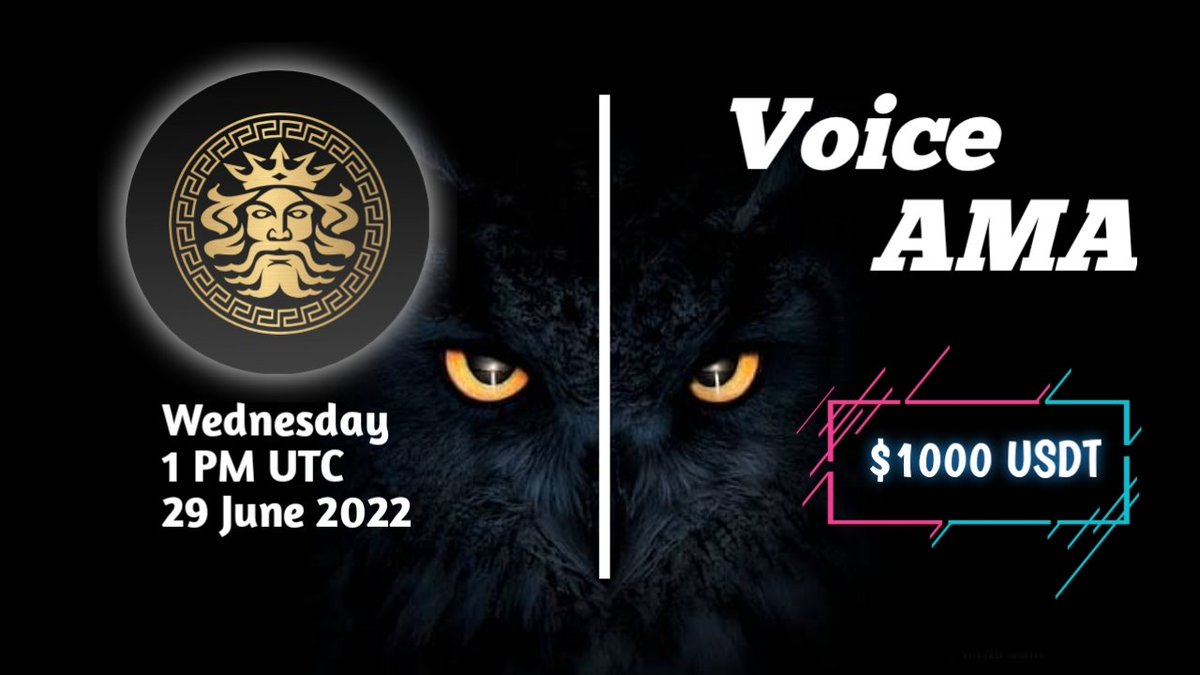 VoiceAMA with CryptoGodz 29/6 1 PM UTC

Reward: $1000 USDT
Venue: t.me/Owl_Calls

Rules:
1️⃣Follow
@OWL_calls
<a href="/CryptogodzNFTG/">Cryptogodz (GODZZ)</a>
t.me/OwlCalls_lounge
t.me/cgcommunity1
2️⃣Like &amp; RT
3️⃣Must join and listen in voice AMA
4️⃣Comment Question &amp; Tag 3 Friend (Max 5 Question)