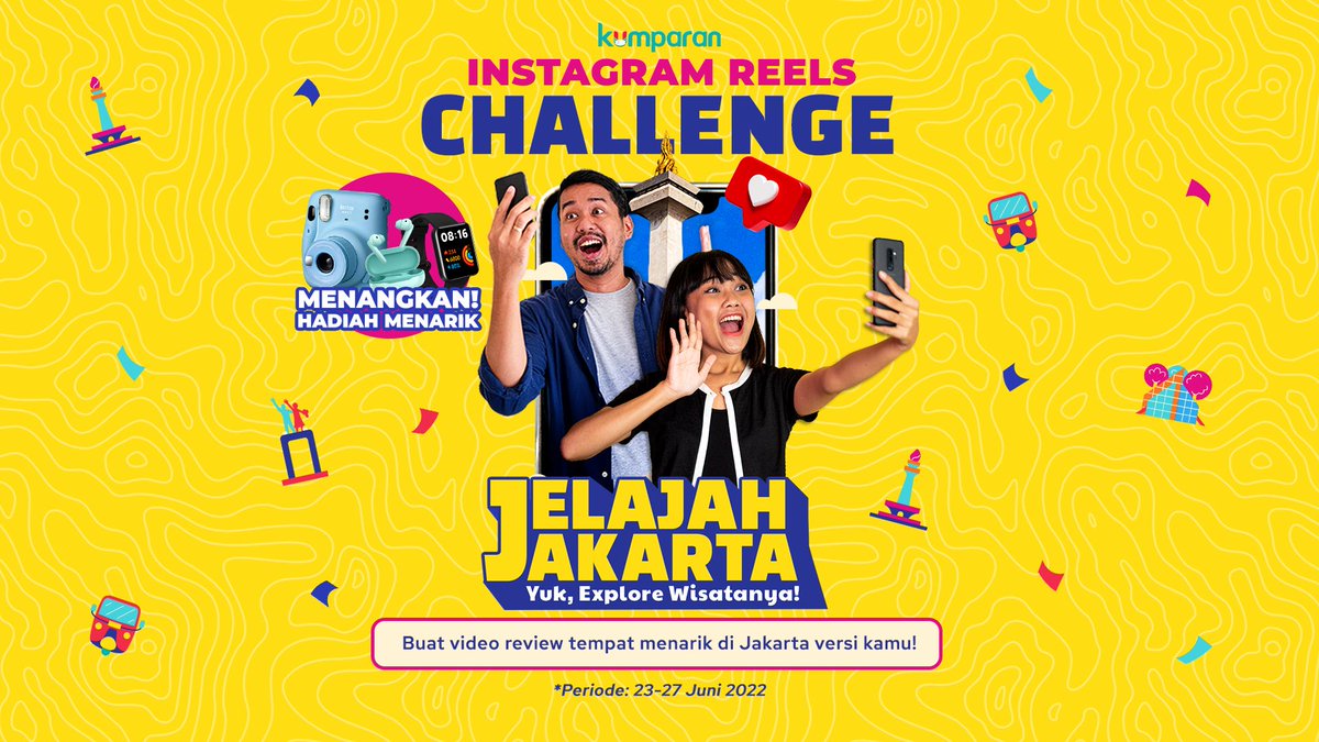 kumparan's tweet photo. CUMA BUAT REELS BISA DAPET HADIAH TOTAL 3 JUTA!?🤩

Buat video review spot di Jakarta versi kamu, dan menangkan hadiah Instax Mini 11 + 10 Paper Mini Single Pack, Xiaomi Redmi Watch 2 Lite, dan Huawei FreeBuds SE. Cek selengkapnya di sini https://t.co/EF2S1bp8nv.

#challengereels https://t.co/N7ItUH1les