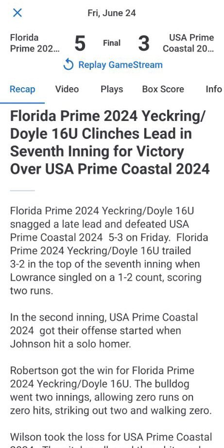 GarrettR2024's tweet photo. Good team win tonight, battled and came back from behind in the last inning. Pitched 2 innings, no runs, no hits, no walks, 2 K’s to earn the win. https://t.co/Chf8jfl7Jt