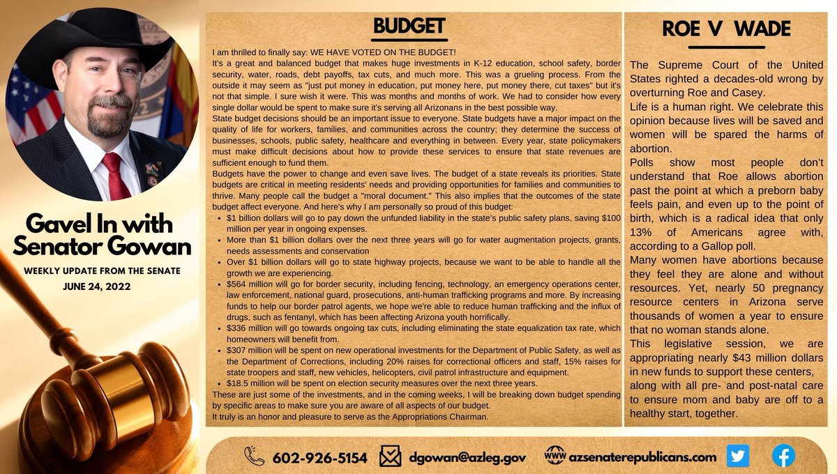 AZSenateGOP's tweet image. Gavel In with @AZDavidGowan: "WE HAVE VOTED ON THE BUDGET!"

Watch the full episode: youtu.be/zqgBuzOcmlY

#AZBudget #RoeVsWade