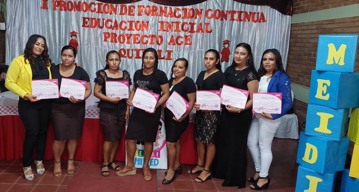 Momento histórico de la Educación  Inicial,Educadoras, Docentes, participan en acto de promoción de Curso de Formación Continua 2019-2021, financiado por el Banco Mundial para la calidad educativa  en nuestro Municipio Quilalí, Nueva Segovia. Continuamos cosechando victorias.