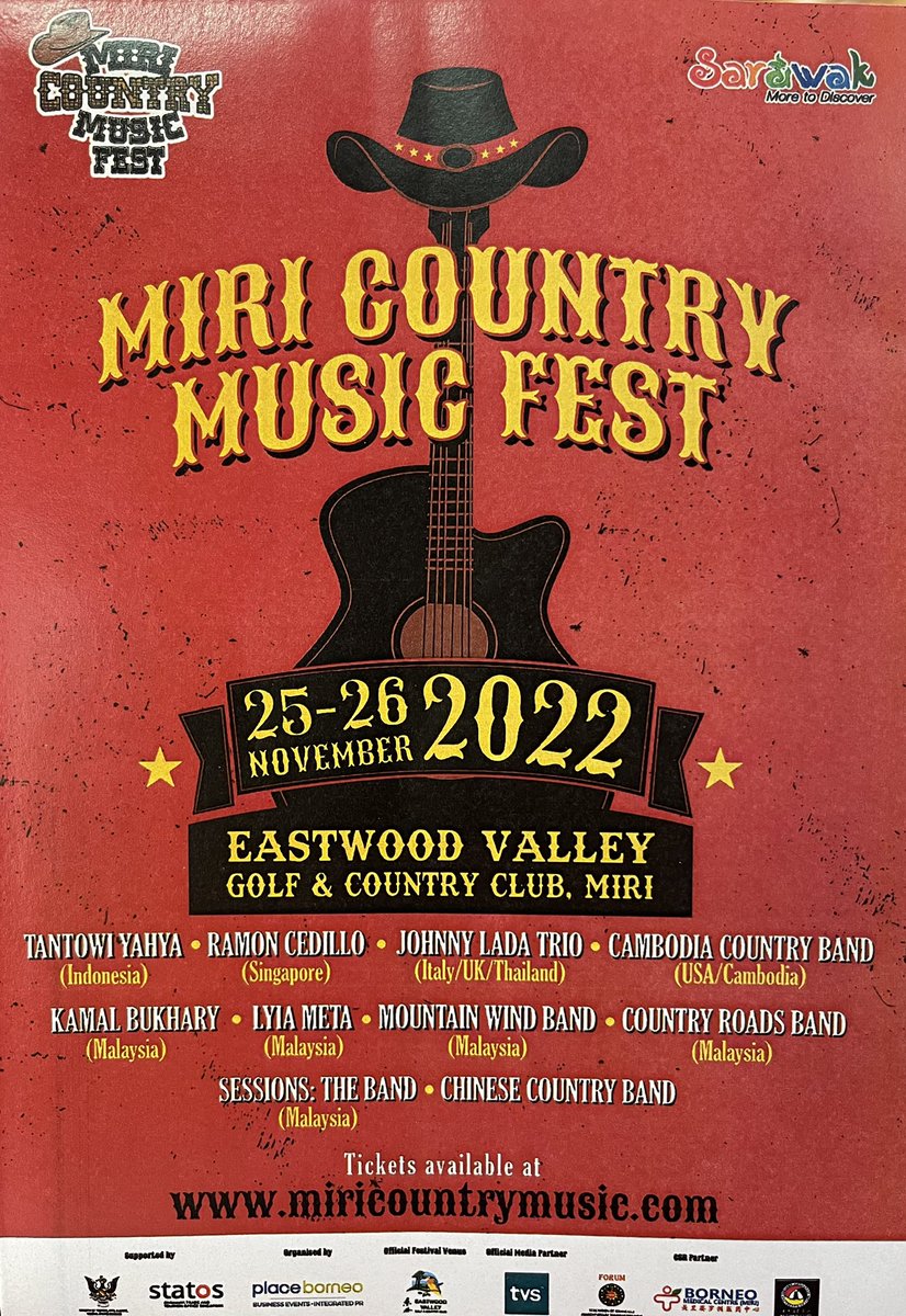 Hii_Chang_Kee's tweet photo. Miri Country Music Festivals is back! See you at Eastwood Valley Golf and Country Resort on 25-26 Nov 2022. @SarawakTravel @myycountrymusic @TourismMalaysia @ybkarimhamzah @BESarawak @CMC_Australia #countrymusic #mcmf #sarawak #MIRI https://t.co/848XCNycJw
