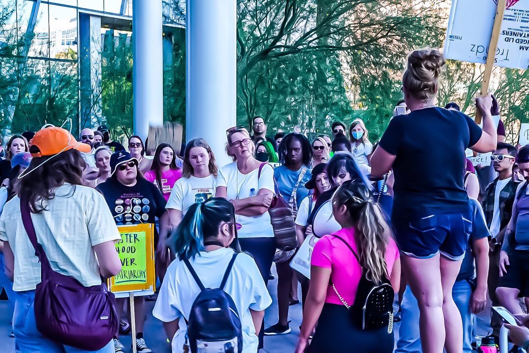Vimmag's tweet photo. Powerful speeches today at a rally at downtown Las Vegas City Hall to protest the Supreme Court ruling Friday stating that the Constitution provided no right to abortion, overturning nearly 50 years of precedent and sending the legality of the procedure to state legislatures. https://t.co/RKwIvu3RRJ