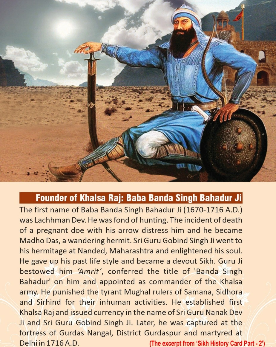 Baba Banda Singh ji Bahadur was a Sikh warrior and a commander of Khalsa army.He abolished the zamindari system and granted property rights to the tillers of the land. Baba Banda Singh ji Bahadur was captured by the Mughals and tortured to death.
#BabaBandaSinghBahadur