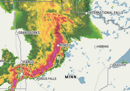 A line of severe thunderstorms is racing through northern Minnesota. Wind gusts over 70 mph are possible from this line of storms. Track the latest watches and warnings here: https://t.co/B9ZuiBNqY5 https://t.co/y6zOUy75tw