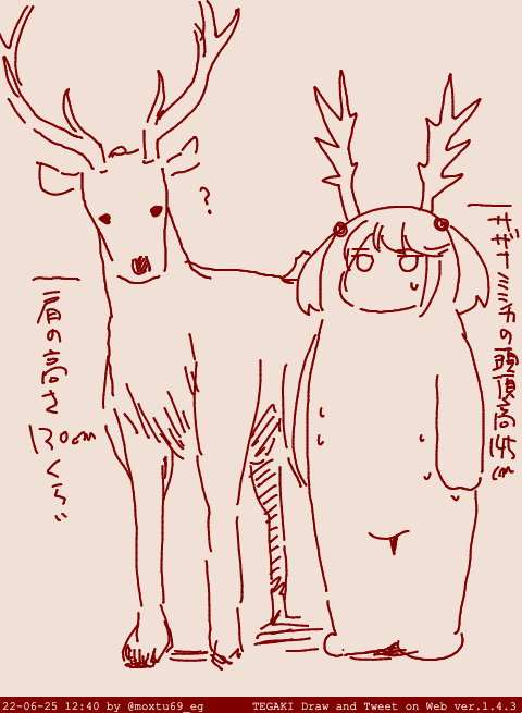 エゾシカのサイズ感です #tegaki_dt 