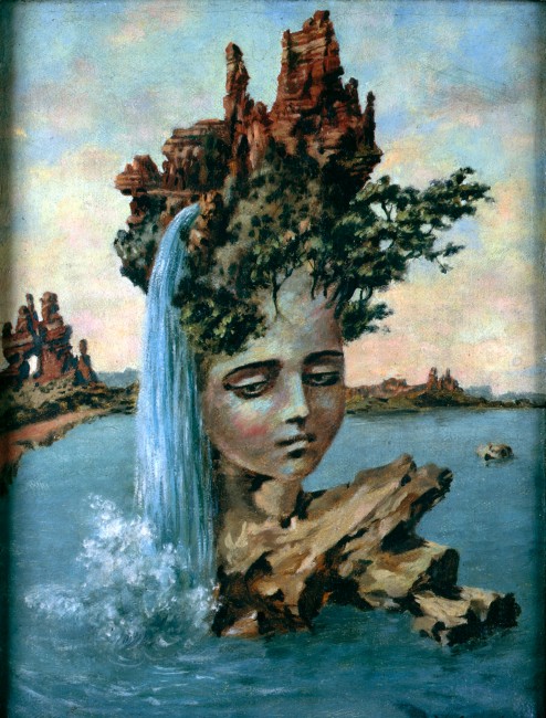 Arizona Landscape by Dorothea Tanning is a beautiful example of a piece of art that is all about subjectivity - where one may see a portrait, others see a landscape, is it hair or a waterfall - if you see a face, you cannot miss those poignant eyes ... dorotheatanning.org/life-and-work/…