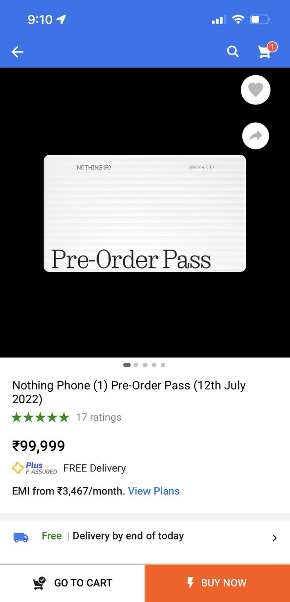 Gautam_Thapar's tweet photo. Flipkart is selling the Nothing Phone(1) pre-order pass for ₹99,999 🤣

https://t.co/Yz47nfFoL4 https://t.co/fizFRdqVH2