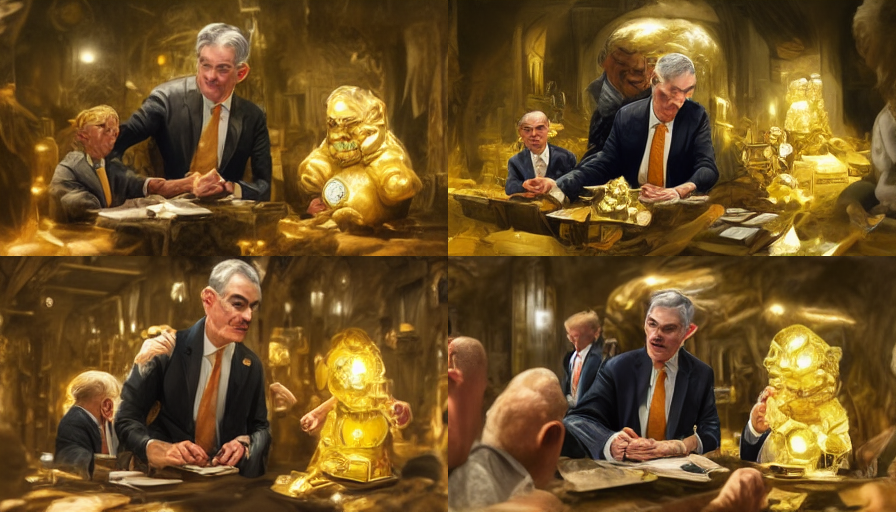 ecoinomists's tweet photo. These AI generated images of Jerome Powell having a weird meeting are somewhat unsettling #AIart #FederalReserve #jeromepowell https://t.co/1AjDJAQwr8