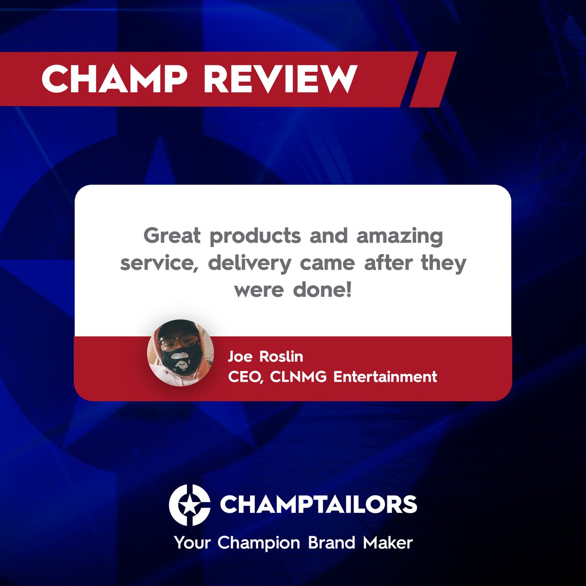 champtailors's tweet photo. Another satisfied feedback from our client #CLNMGentertainment. We're sure you'd be satisfied with your custom prints too!  Get yours today 👉 https://t.co/nPJdacMJJW #BrandIdentity #ChampExpress #ChampTailors #BuildYourBrand https://t.co/ttcj8S4Ptj