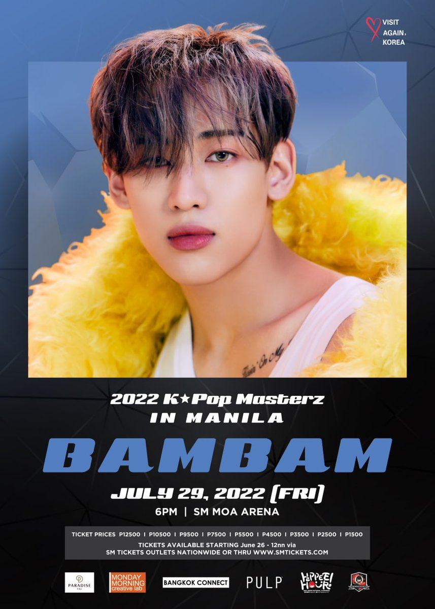 pulpliveworld's tweet image. Now how fortunate you'll be if @BamBam1A sees you for himself, here at Manila 👀 PH Ahgases, don't miss him out live at @MOAArena for #2022KpopMasterzInManila this July 29.

Grab your tickets on June 26, 12NN via @smtickets outlets nationwide or online via smtickets.com/events/view/11…