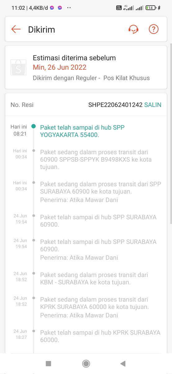 ijooee's tweet photo. @PosIndonesia kak ini kenapa paket dikirim dari Surabaya ke Kediri kok malah ke jogjakarta 😭😭 https://t.co/DClpRAo0ti