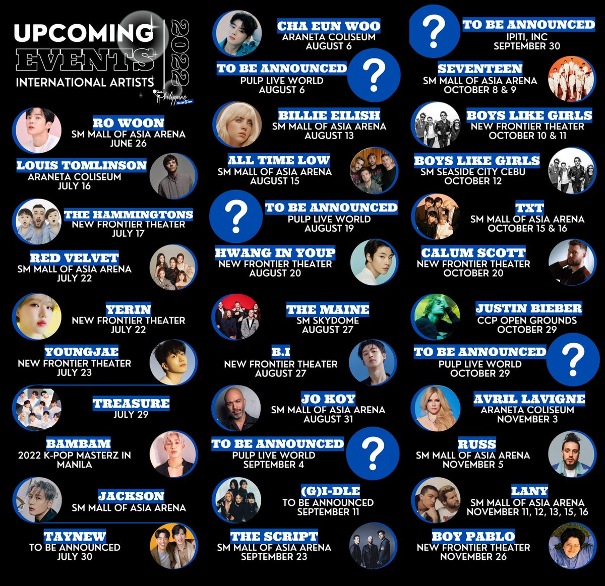 philconcerts's tweet photo. You have 1 free ticket to see one of these shows in Manila, which concert would you pick? https://t.co/W1yAGj5GeL