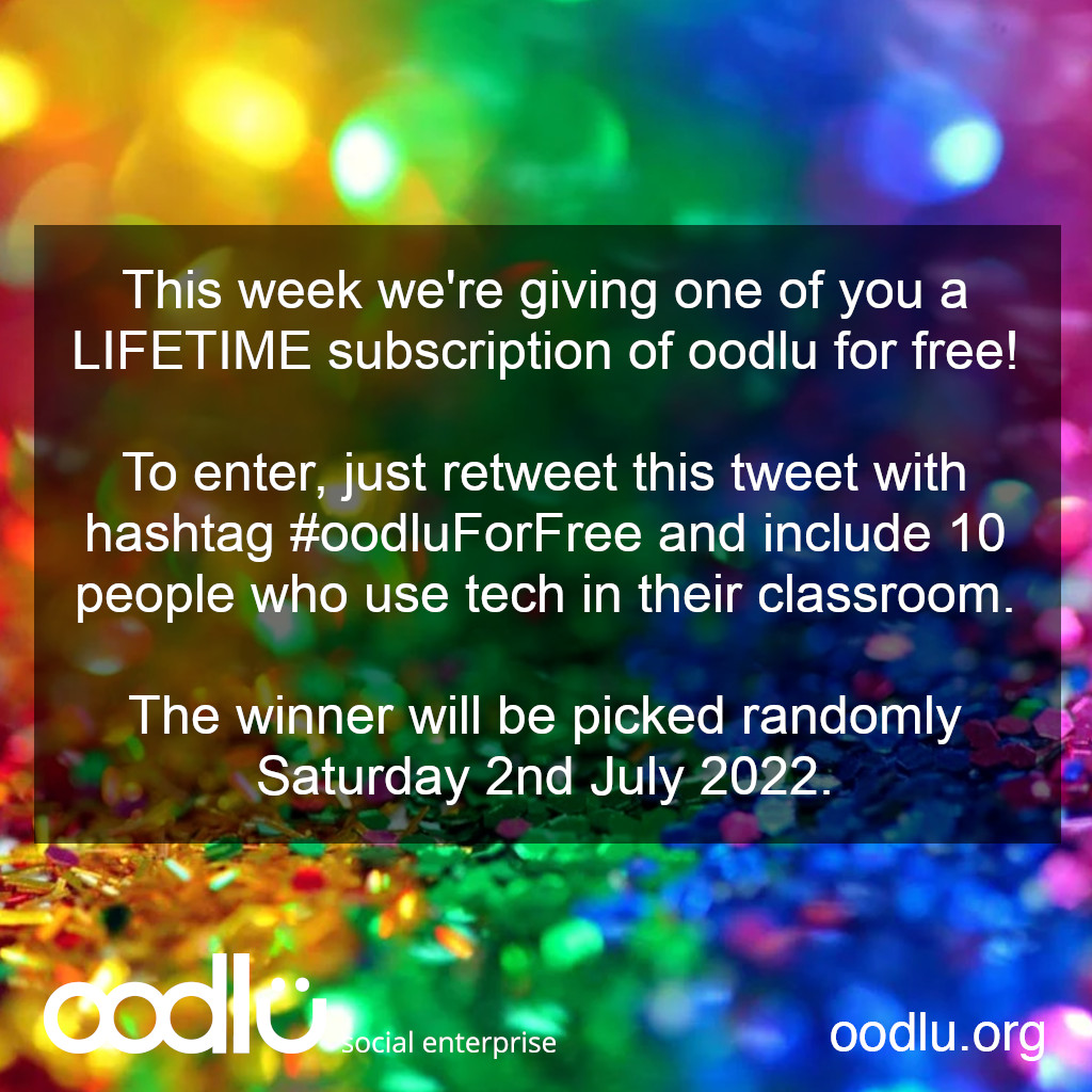 oodlu_tweets's tweet photo. Follow us, retweet this tweet with hashtag #oodluForFree including 10 people who use tech in their classroom and you could win a LIFETIME subscription of oodlu for free.
That's worth hundreds of dollars!
#EdTech #teaching #Teachers #mfl https://t.co/E9qZs3jbMj