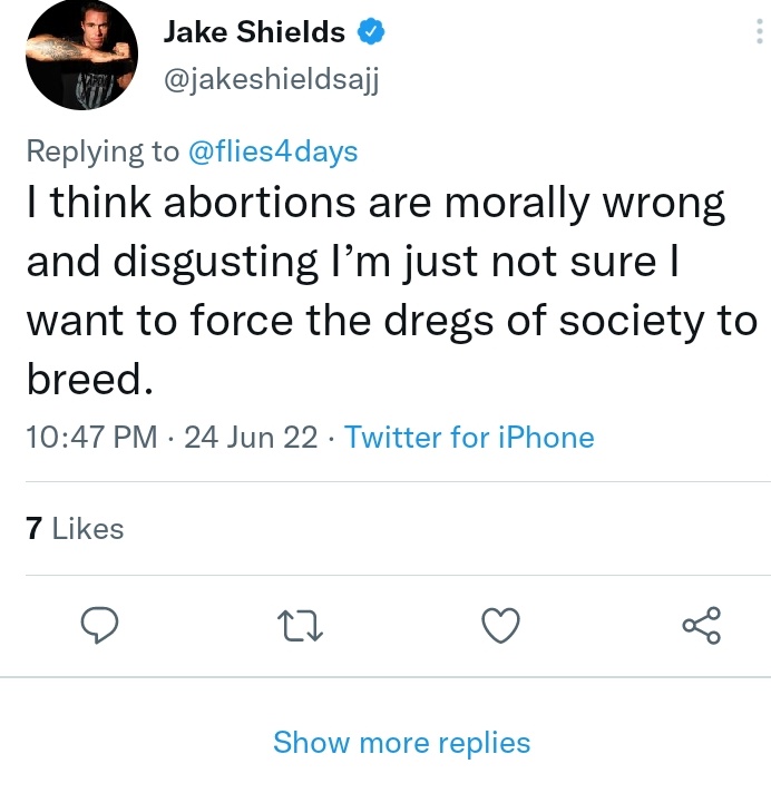 Slade_left's tweet photo. @jakeshieldsajj @TrevorKeveloh "Pro-choice" https://t.co/nPky4NvJuS