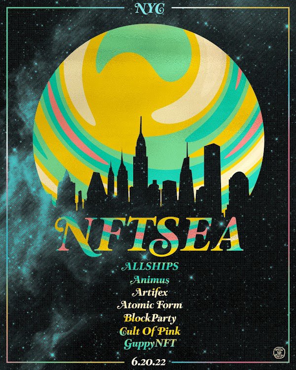 These <a href="/NFTNYCSEA/">N F T S E A</a> posters are giving me Woodstock vibes. 

So glad to add both <a href="/bryanbrinkman/">Bryan Brinkman</a> &amp; <a href="/POSTWOOK/">post wook ✨🌻</a> pieces to my collection.

I believe NFTSEA will be the web3 event of the year moving forward and these posters from the inaugural event will go down as a true collector items.